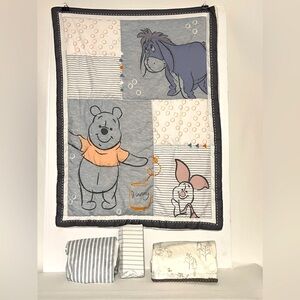 Winnie the Pooh gray baby crib bedding set 4 piece read description